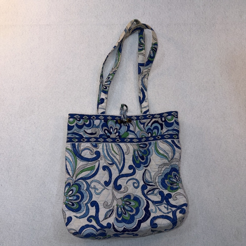 Vera Bradley Quilted Medium Shoulder Bag Purse Mediterranean Blue White Floral